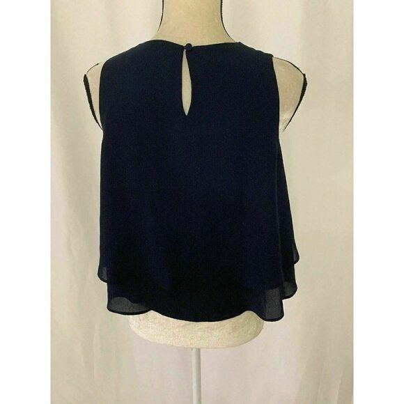 Zara Womens Solid Navy Blue Crew Neck Crop Tank Top Blouse Small - Picture 4 of 5